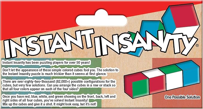 Instant Insanity Wood, Brain Teaser Puzzle, by Winning Moves Games USA | High Quality Wood Cubes, 82,944 Combinations, 1 Player