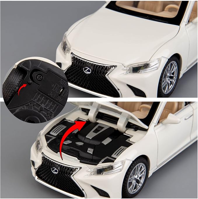 BDTCTK 1/32 Compatible for Lexus Ls500h Model Car, Zinc Alloy Pull Back Toy car with Sound and Light for Kids Boy Girl Gift(White)