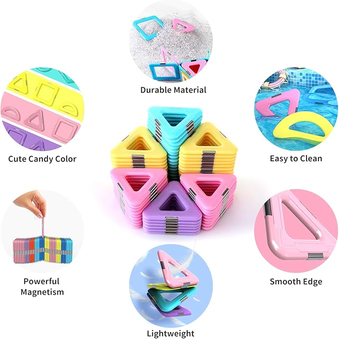 TOKBLOK Pastel Magnetic Tiles Set - 40-Piece STEM Building Blocks for Kids Ages 3-8, Creative & Educational Toy Gift for Girls - Starter Set