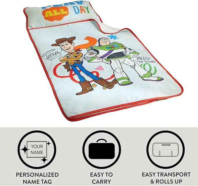 Super Soft Plush Toddler Quilted Nap Mat with Built in Blanket and Pillow