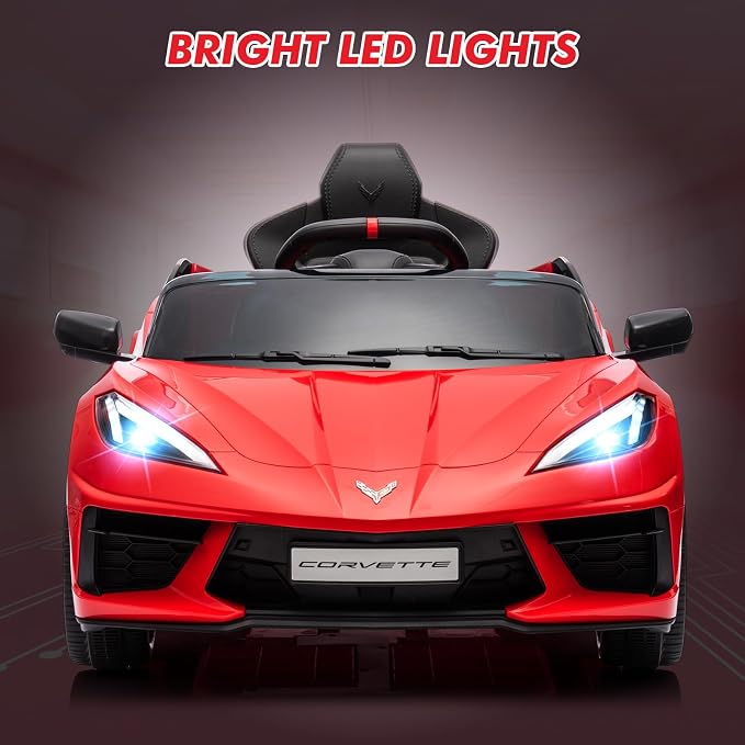 Garvee 12V Kids Ride on Car Licensed Corvette Toddlers Electric Sports Car Ride on Toy with Remote Control, Visual Dashboard, LED Lights, Music for Boys & Girls, Red