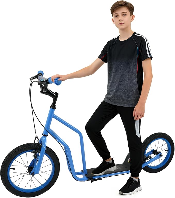 Costzon Big Wheels Kick Scooter for Kids 8+, Youth Scooter with Foldable & Height Adjustable Handlebar, Inflatable Shock Absorption Wheels, Dual Brakes for Teens, Adults, Max Load 220 LBS
