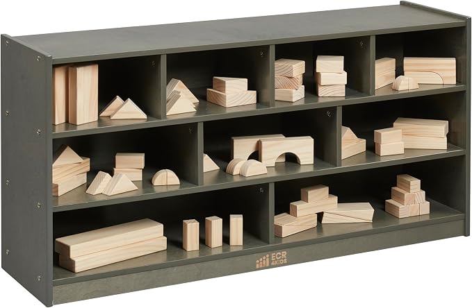 ECR4Kids Mobile Building Block Storage Cabinet, Large, Classroom Furniture, Grey Wash