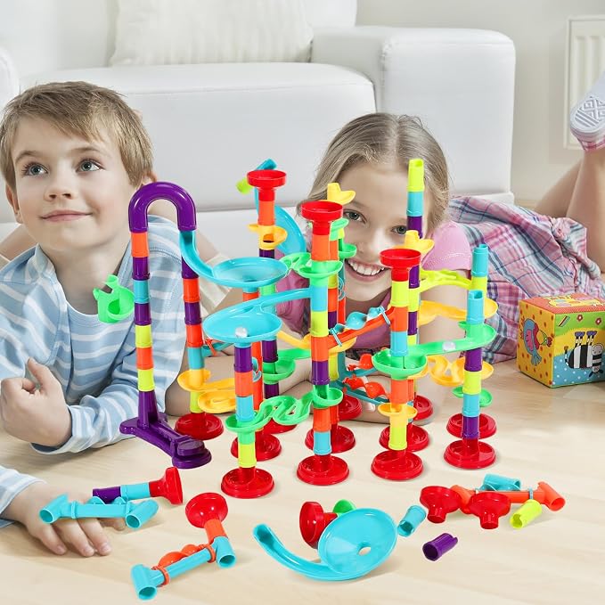 197Pcs Marble Run,Marble Maze Game Construction Building Blocks Toys for Kids,Marbles Track Race Set Educational Learning Toy Gift for Boys Girls(147Parts+50Glass Marbles)