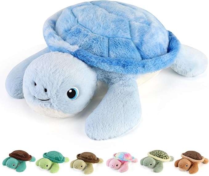 gnomantic Turtle Weighted Stuffed Animals - 22 Inch 4.5 Pounds Weighted Plushies Sea Turtle Stuffed Animal - Big Tortoise Plush - Cute Plush Toys Gifts for Kids & Adults (Blue)