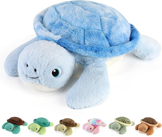 gnomantic Turtle Weighted Stuffed Animals - 22 Inch 4.5 Pounds Weighted Plushies Sea Turtle Stuffed Animal - Big Tortoise Plush - Cute Plush Toys Gifts for Kids & Adults (Blue)