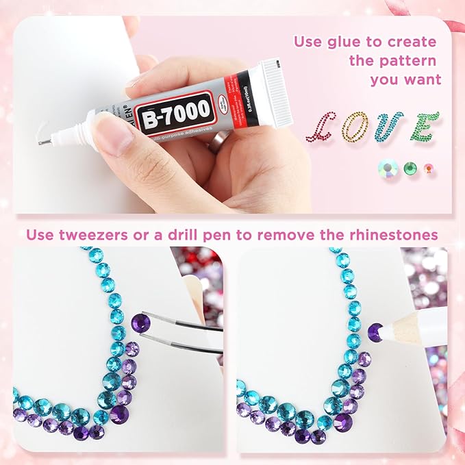 Zefy 43000 Pcs Resin Rhinestones for Bedazzling, 40 Colors 2/3/4 mm Bedazzling Kit for Crafting, Flatback Gems with 3Pcs B7000 Glue for Clothing Shoes Nail Book Diamond Art