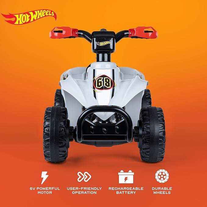 Hot Wheels - 6V ATV Ride On Toy for Kids, LED Headlights, Battery Powered