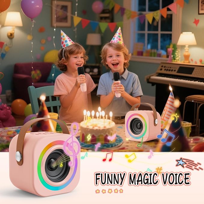 Mini Karaoke Machine for Kids with 2 Wireless Mics,TOP Singing Toys Birthday Gifts Ideas for Girls Ages 3,4,5,6,7,8,9,10,11,12+ Years Old,Great Gift Ages Girls,Boys Trend Party