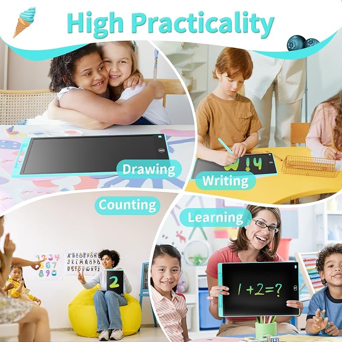 Genialba LCD Writing Board 12 Inches, Colourful Electronic Tablet, Portable Erasable Drawing Board, Graphic Tablet for Children's Games 3 4 5 6 7 Year Old Kid Boys Girls (Blue)