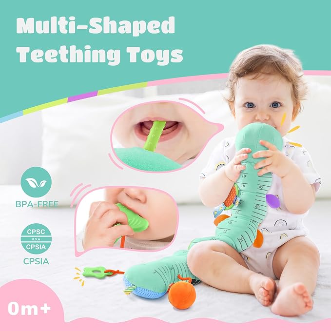AWOTOY Baby Sensory Toys Music Caterpillar Plush Infant Toys 0 6 12 Months | Stuffed Animals Tummy Time Teething Toys with Mirror Pull String Rattle Baby Toys for Newborn Boy Girl Shower Birthday Gifts