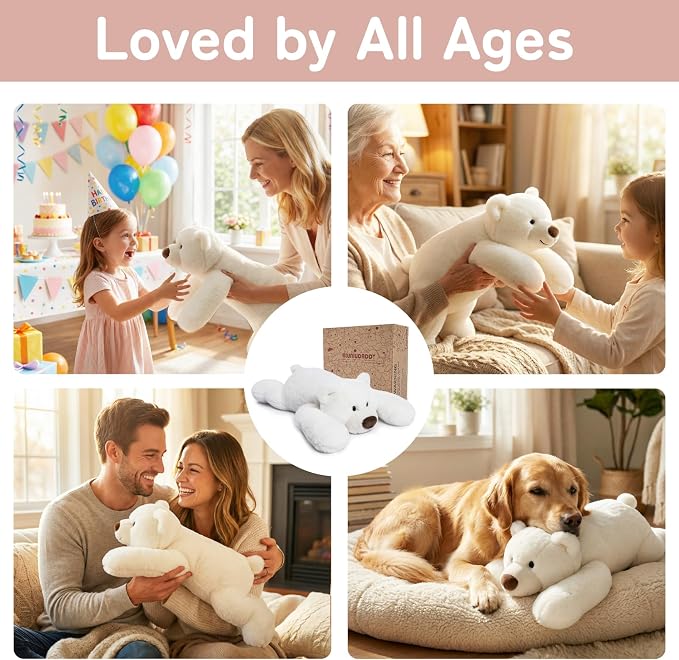 Niuniu Daddy Weighted Polar Bear Stuffed Animals for Kids & Adults, 25" | 5lb Large Weighted Plushies Pillow for Sleeping and Calming, Cute Lying Plush Toy Huggable Gift for Everyday Comfort