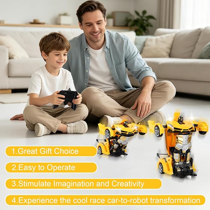 Transform Remote Control Cars for Kids 4-12，Transforming Robot Toys for Boys 5-7，RC Cars for Ages 6-8，2.4Ghz One-Button Deformation 360° Rotation Car Toy Gifts for Aged 4 5 6 7 8 9 10 11 12