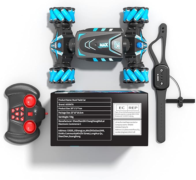 Axirata Remote Control Car Hand Controlled Gesture RC Stunt Car with Spray & Lights & Music for Kids 6-13 Year Old, 4WD 2.4GHz Off-Road 360° Rotation Toy Car Gift for Boys Girls