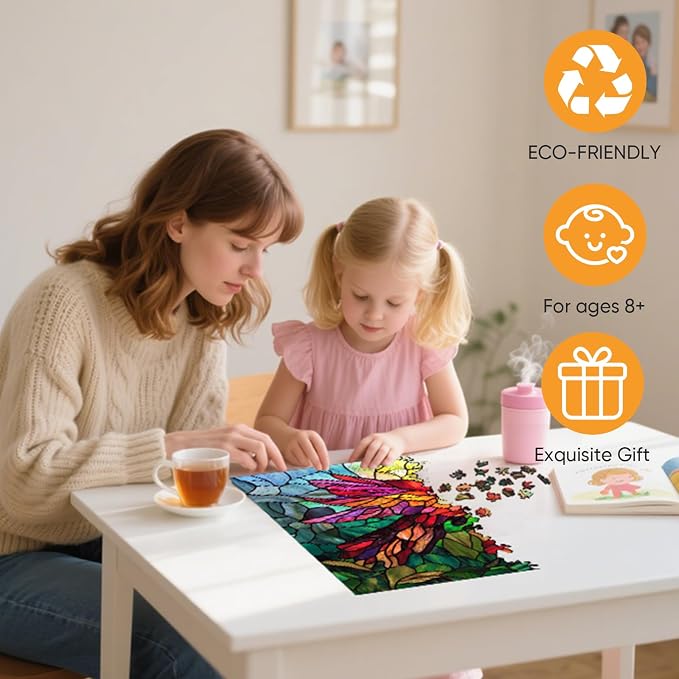Mocfesk Wooden Puzzles for Adults, 499 Pieces Stained Glass Hummingbird Jigsaw Puzzles, Mosaic Bird Flower Puzzle for Senior, Challenging Family Toy Home Decor 15.9 x 15.9 in