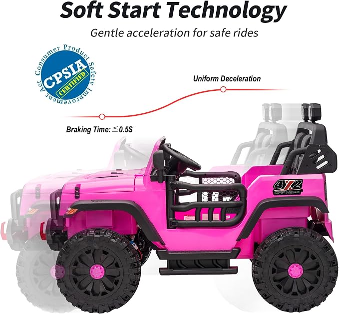 Hikiddo 2 Seater Ride on Car Truck, 12V Kids Electric Ride on Toy for Big Kids Age 3-8 w/Remote Control- Hot Pink