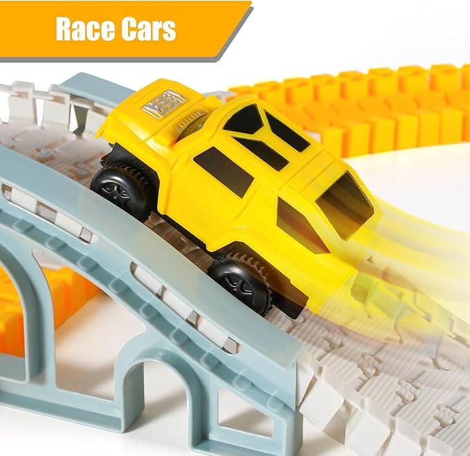 260 PCS Construction Race Tracks for Kids Toys, 2 Racing Cars, 4 Construction Cars, 1 Map & Flexible DIY Track Set, Engineering Toys for 3 4 5 6 Year Old Boys Girls