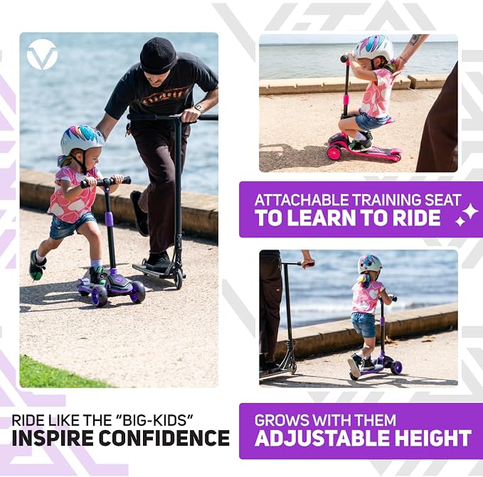 Vital Tyke 3 Wheel Toddler Scooter | LED Wheels, Foldable, Tool-Free Adjustable Handlebar & Removable Seat Scooters for Kids 3-5 and kick Scooters for Kids 5-7 up to 110lbs