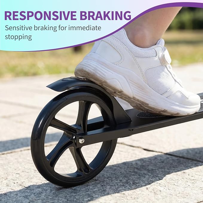 Kick Scooter for Ages 6+,Foldable Lightweight 8IN Big Wheels Scooter for Kids, Teen and Adults, 3 Adjustable Levels