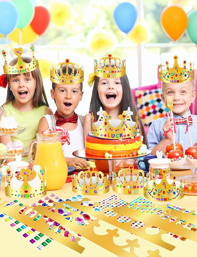 Gold Paper Crowns, Diy Birthday King Crowns Craft to Decorate, Paper Prince Princess Crown Hats for School Classroom