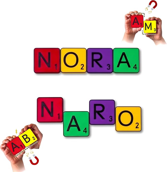 Learn Your Name! Nora. Personalized Self-Correcting Magnetic Tiles. First Birthday, Christmas Stocking, Easter, Educational Toy for Early Learning