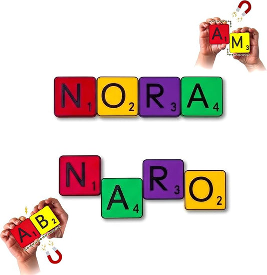 Learn Your Name! Nora. Personalized Self-Correcting Magnetic Tiles. First Birthday, Christmas Stocking, Easter, Educational Toy for Early Learning