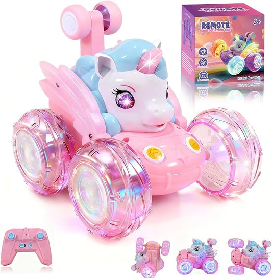 Unicorn Toys RC Car for Girls 4-6 Pink Cute Remote Control Toy for Beginner - Easy-to-Use, 360°Flips Stunt & Cool Blinky Lights - 3 4 5 6 7 8-10 Year Old Girl Birthday Gift Idea Christmas Stuff