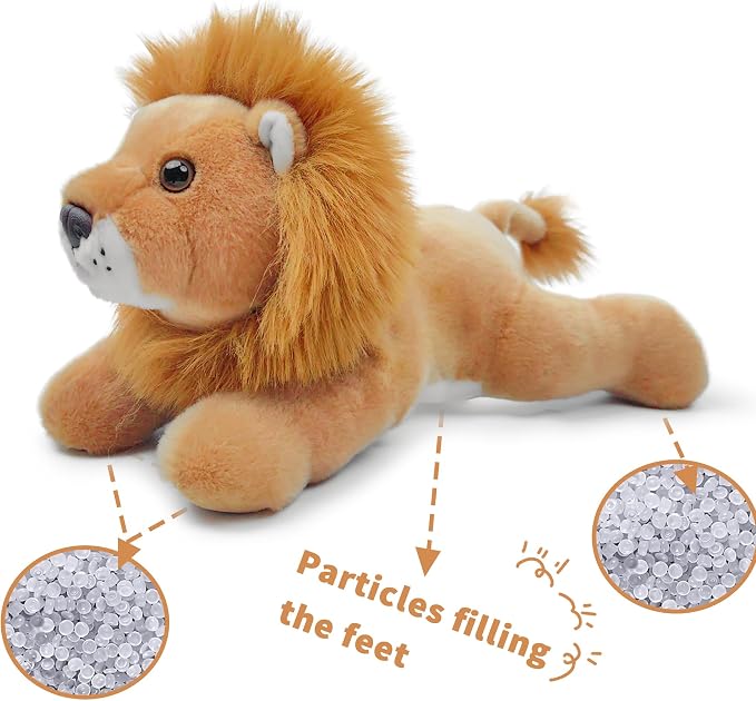 Lion Stuffed Animal for Kids,8 inch Realistic Animal Plush Toy Lying Down Posture Animals,Plush Lion for Boys Girls Adult Birthday Hug Teaching(S-Lion)