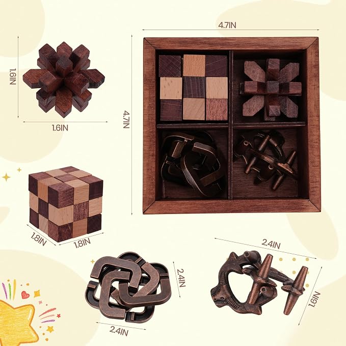Brain Teaser Puzzles for Adults Teens - Brain Teaser Puzzles with Wooden Box 3D Puzzle Game Toys for Adults Teens - Unlock Interlocking Brain Teaser Puzzle Adults Teens IQ Education Smart Toys