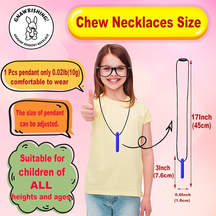 Sensory Chew Necklace, 8 Pack Diamond Chew Necklaces for Sensory Kids, Made from Food Grade Silicone for for Autistic, ADHD, Oral Motor Boys and Girls Children (Rainbow Color)