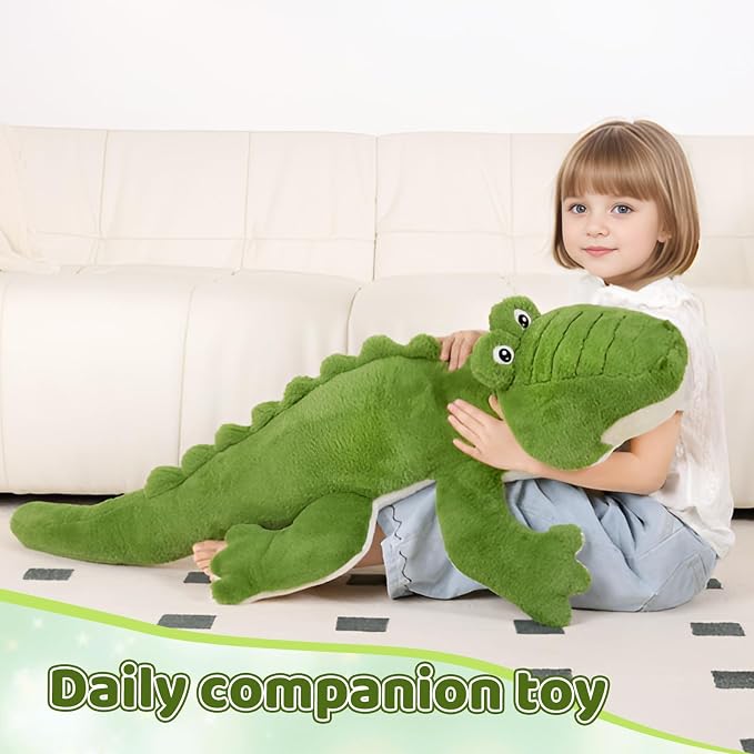 FFxiong 48 inch Green Large Alligator Stuffed Animal Long Body Pillow 4 ft Cute Giant Crocodile Plush Toy Gift for Kids Girl Boy Birthday Valentines