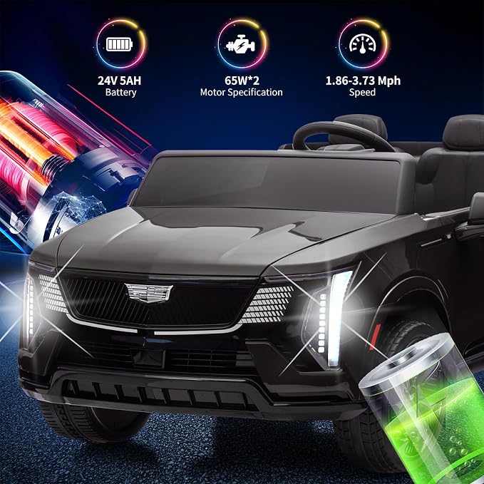 GarveeLife 24V 2 Seater Kids Ride On Car Licensed Cadillac Electric Car Toy for Toddlers Battery Powered Ride On Truck with 2.4G Remote Control, Spring Suspension, Music, LED Lights, Black
