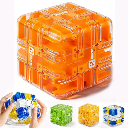 Puzzle Maze Cube for Adults & Kids, 3D Labyrinth Magic Brain Teaser Game, Educational Sensory Learning Toys Birthday Gift for 5 6 7 8 12+ Years Old Boys Girls（Orange）