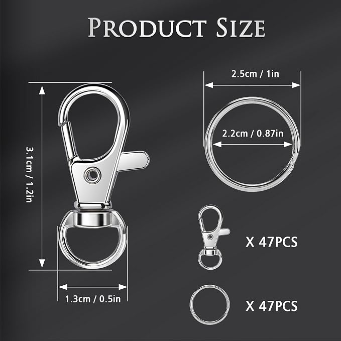 Bonison 94pcs Keychain Making Kit with Lobster Claw Clasps & Key Rings - Keychain Clip with Key Ring Craft Supplies for DIY Keychains, Jewelry & Lanyard Projects