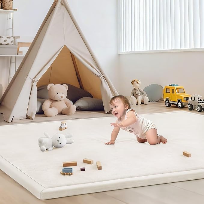 Baby Play Mat for Floor Nursery Rug Muscle Mat Area Rug Playroom Rug 74"x50" Playpen Mat Elastic Foam 1.3" Thick Crawling Mat for Babies,Toddlers, Infants, Kids,Cream