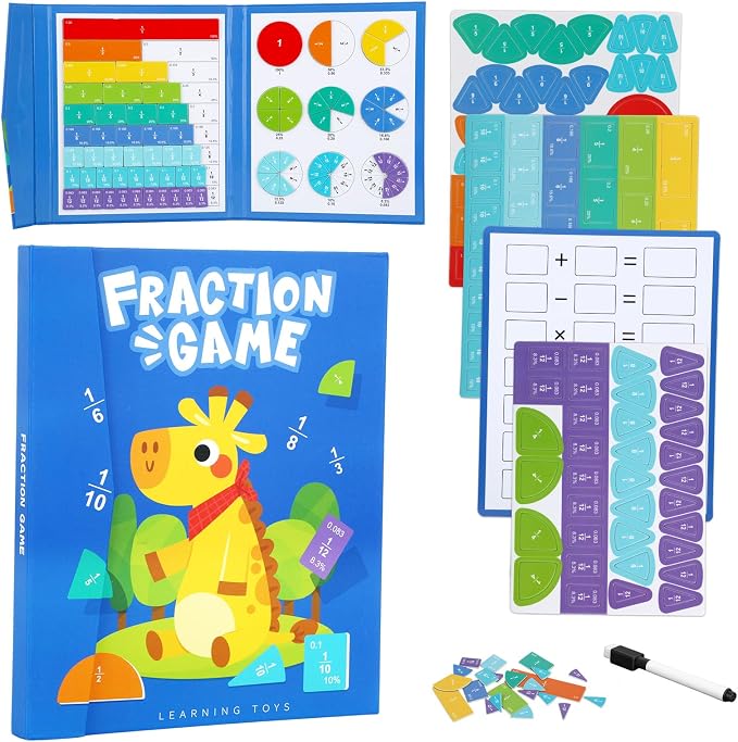 Magnetic Fraction Demonstration Book Educational Puzzle, Magnetic Fraction Tiles & Circles for Kids Math Manipulatives Fractions Tiles Montessori-inspired Score Disk Demonstrator for Elementary School