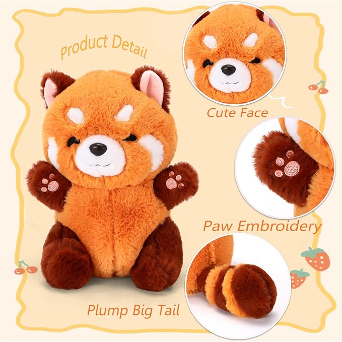 Riuhot Red Panda Stuffed Animal Cute Plush Toy Plushie Christmas Birthday Valentine's Day Gift for Girlfriend Kids 9" Red Panda Stuffed Animals