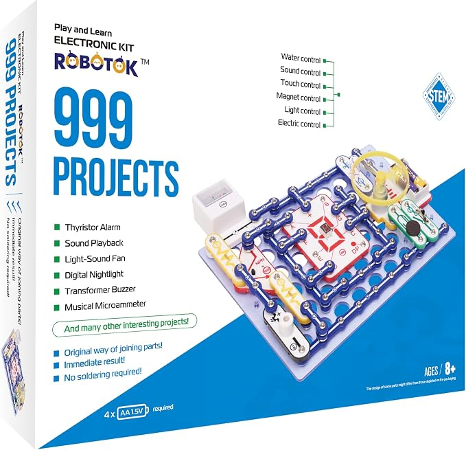 School & Family STEM Educational Toy Gift for Boys & Girls, Over 999 Projects, Physics Science Experiment Circuit Kit for Kids Ages 8+, Electronics Exploration Kit (Mixed Color, 999)