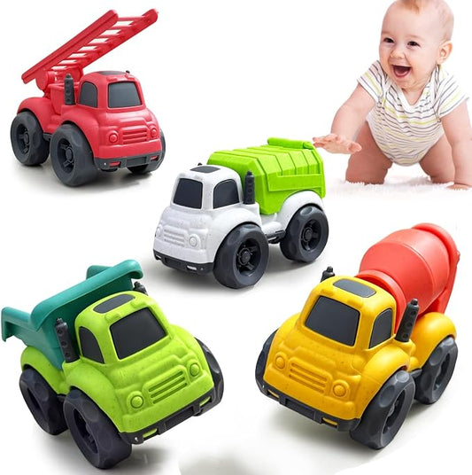 Toddler Car Toys for 3 Year Old, 4 Pcs Dump Truck Toys and Mixer Cement,BPA Free Outdoor Toys for Toddlers,Christmas Birthday Gifts for Toddler Boy Girl 3-4