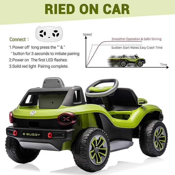 GarveeLife 12V Kids Ride On Car Licensed Volkswagen Beetle Electric Ride On Toy for Toddlers 4 Wheeler Vehicle with Parental Remote, Battery Level Display, LED Lights, USB, Horn, Music, Green
