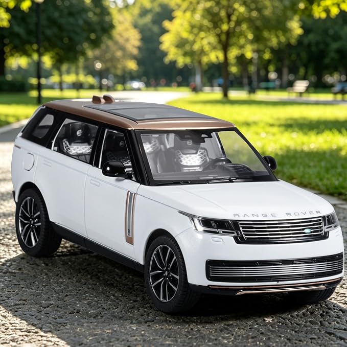Toy Car Model 1/24 Diecast Cars Compatible with Land Rover Range Rover Off-Road SUV Collect Model Car Kits for Adults and Boys Metal Toy Cars for Kids Age 3+ Pull Back Cars with Light and Sound（White）