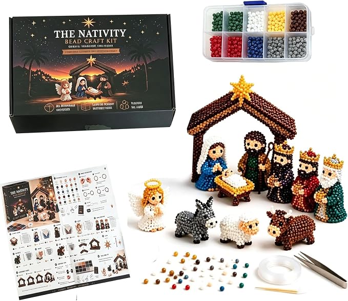 Pwewob 3D Beaded Nativity Kit, 3D Beaded Animal Kit, Tiny Beaded Animal Kits 3D for Adults, Bead Animal Making Kit for Craft Enthusiasts, Creative DIY Decoration Gifts for Christmas in July