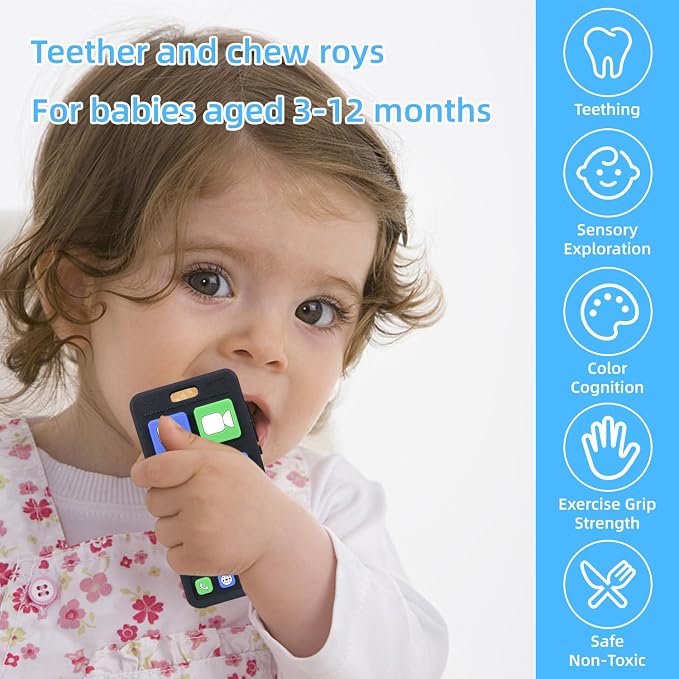 Baby Silicone Teething Toys for Babies 0-6 Months,Phone and Remote Teether Toys for Toddlers 6-12 Months,2 Pack Teether Toys Sensory Toys for Babies,Baby Chew Toys for 6-12-18 Months