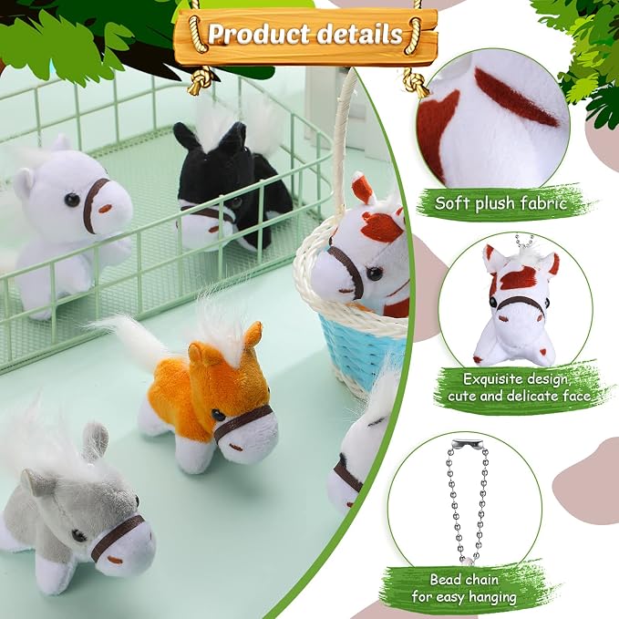 Aoriher 24 Pcs Horse Stuffed Animal 3.15 Inch Mini Keychain with Detachable Chain Valentines Day Party Favor for Women Coworker Birthday Farm Party Supplies(Horse Style)