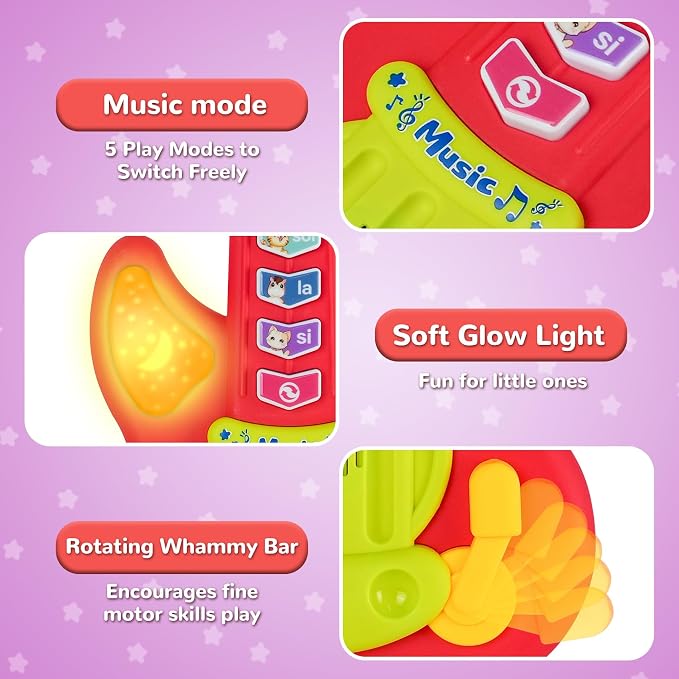 Kids Guitar Toy for 1-3 Year Old Boys Girls,Toddler Musical Toy with Lights,3 Play Modes Music & Animal Sounds,Early Learning Educational Guitar,Birthday Christmas for Baby