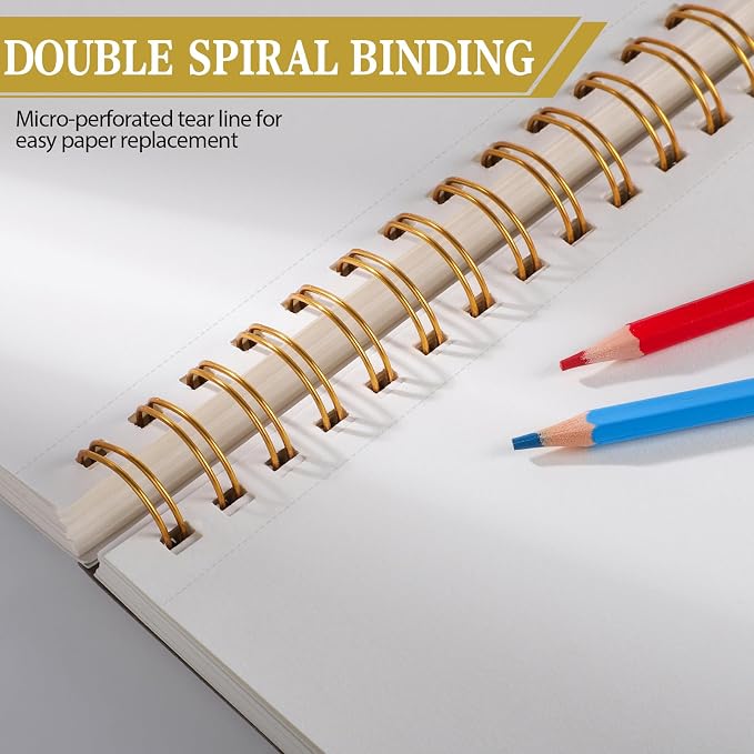 Sketch Book with 12 Color Pencil Set, 90 Sheets Spiral Sketchbook for Drawing (68lb/100gsm), Acid-Free Sketch Pad for Artist, Art Paper Drawing Supplies for Gifts(Yellow)