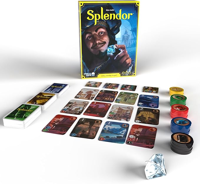 Asmodee Splendor Board Game - Gem Trading & Engine-Building Strategy for Adults & Families, Adult Board Games, Family Fun for Adults, 2-4 Players Ages 10+, 30 Minute Playtime