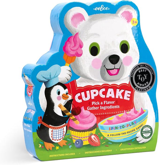 eeBoo: Cupcake Shaped Spinner Game - Animal & Baking Themed Game for Kids, Spin to Collect Ingredients, Preschool, Ages 3+, 2-4 Players
