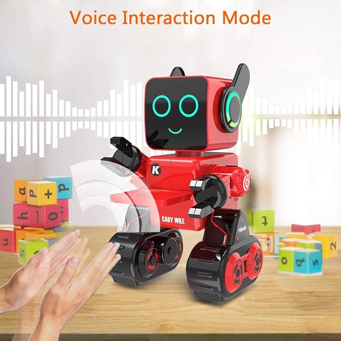 Robots for Kids, Remote Control Robot Toy Intelligent Interactive LED Light Speaks Dance Moves Built-in Coin Bank Programmable Rechargeable RC Robotic Kit (Red)