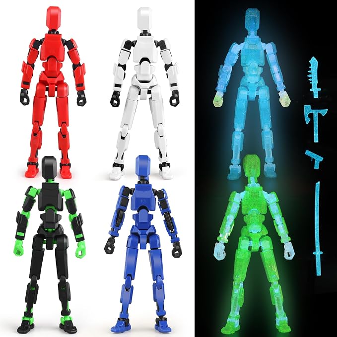 Luminous 13 Action Figure Set, 6PCS Robot Action Figure Titan 13 3D Printed Toys Articulated, for Modeling Enthusiasts Etc Birthday Gifts for Kids 3-8 Years Old, Grow in Dark （Assembly Required）